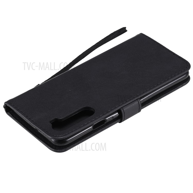 PU Leather Wallet Stand Case with Lanyard for OnePlus Nord - Black-8