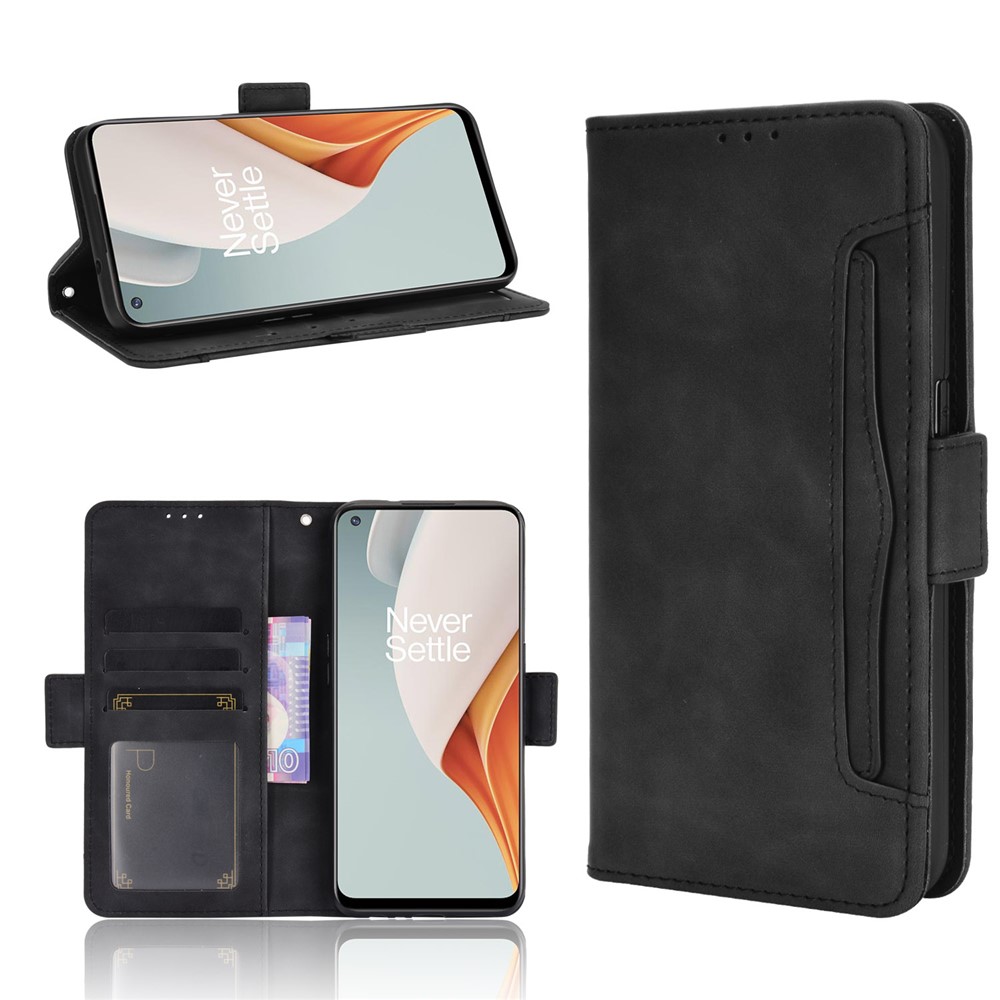 Multiple Card Slots Leather Wallet Mobile Phone Case for OnePlus Nord N100 - Black-1