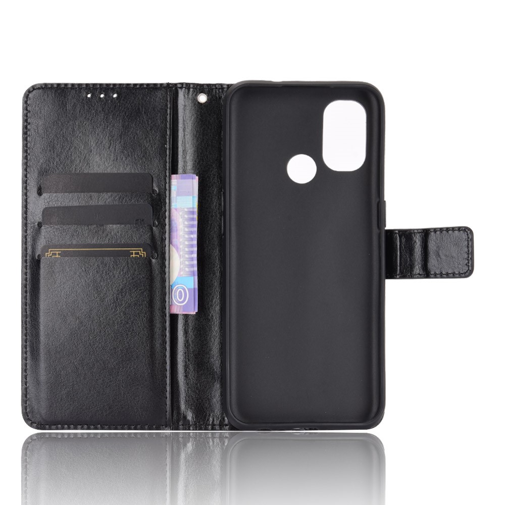 Crazy Horse Wallet Stand Leather Shell with Strap for OnePlus Nord N100 Cell Phone Accessory - Black-3