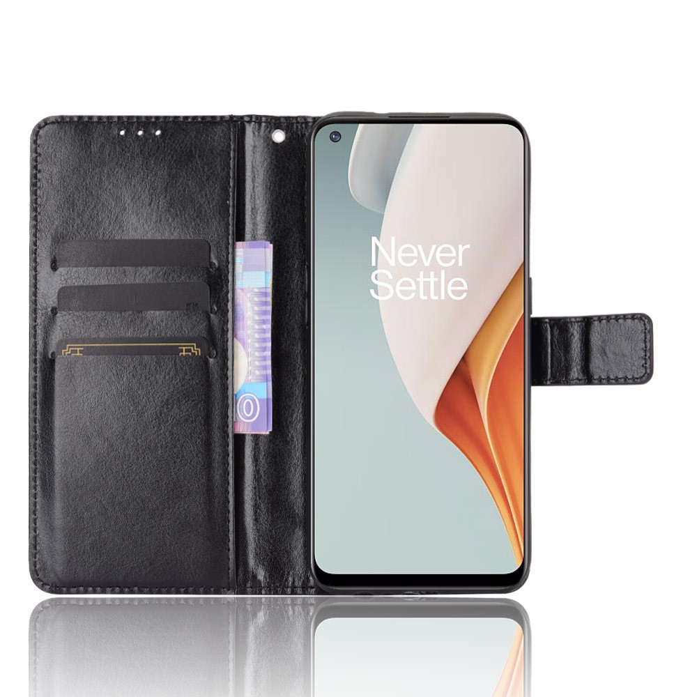Crazy Horse Wallet Stand Leather Shell with Strap for OnePlus Nord N100 - Black-4