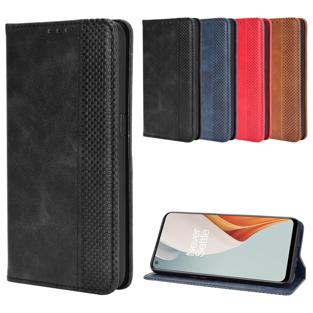 Auto-absorbed Retro Leather Wallet Mobile Cover for OnePlus Nord N100 - Black-12