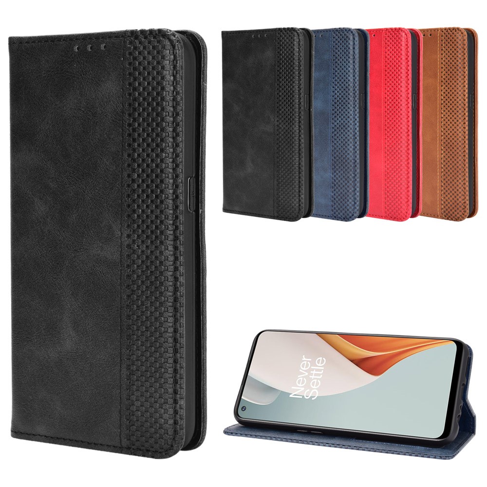 Couverture Mobile De Portefeuille De Cuir Rétro Absorbée Automatiquement Pour Oneplus Nord N100 - Noir-12