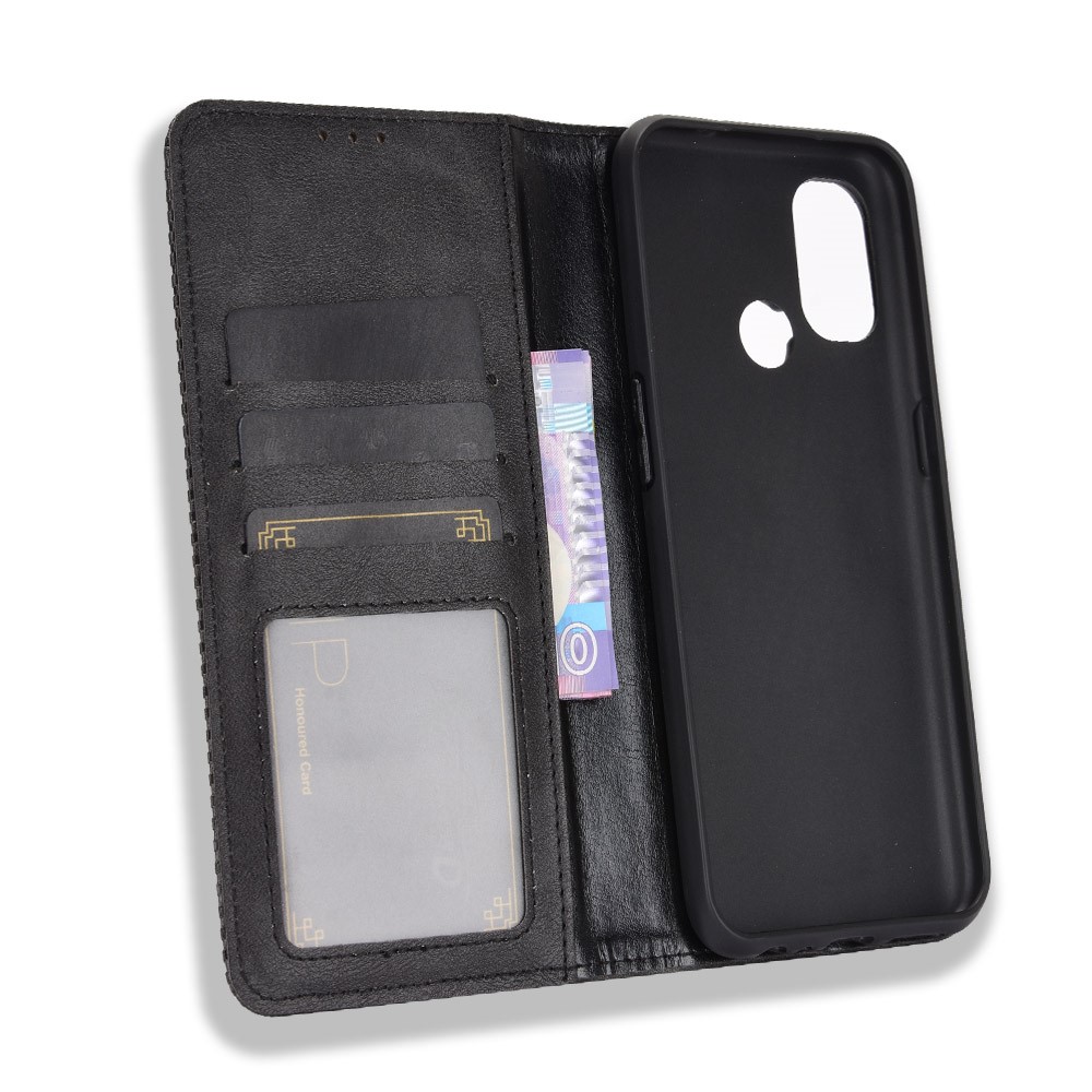 Funda Móvil De Cuero Retro Absorbido Automáticamente Para OnePlus Nord N100 - Negro