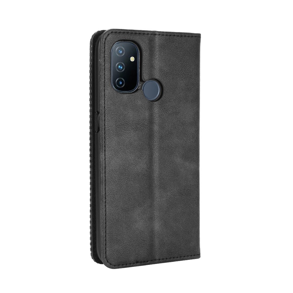 Funda Móvil De Cuero Retro Absorbido Automáticamente Para OnePlus Nord N100 - Negro