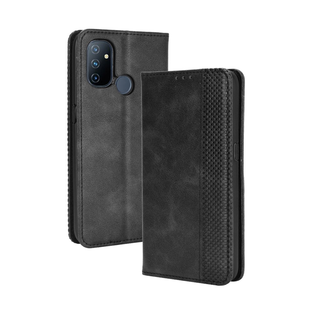 Funda Móvil De Cuero Retro Absorbido Automáticamente Para OnePlus Nord N100 - Negro