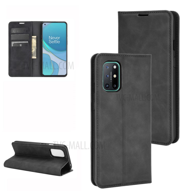 Strong Absorption Smooth Skin-Feeling Flip Leather Phone Cover Case for OnePlus 8T - Black-1