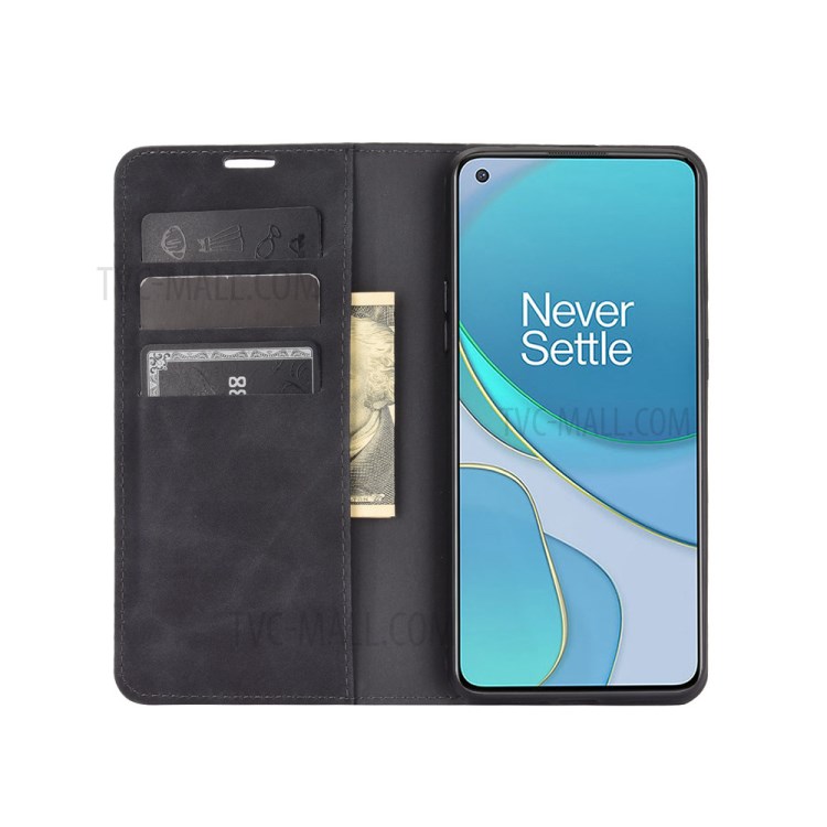 Strong Absorption Smooth Skin-Feeling Flip Leather Phone Cover Case for OnePlus 8T - Black-3