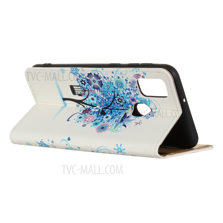 Stylish Printing Wallet Leather Stand Cover for OnePlus Nord N10 5G Protective Shell - Blue Tree-3