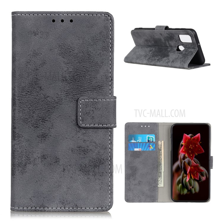 Vintage Style Wallet Leather Stand Case for OnePlus Nord N10 5G - Grey-1