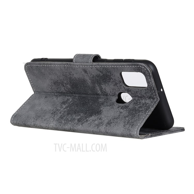 Vintage Style Wallet Leather Stand Case for OnePlus Nord N10 5G - Grey-4