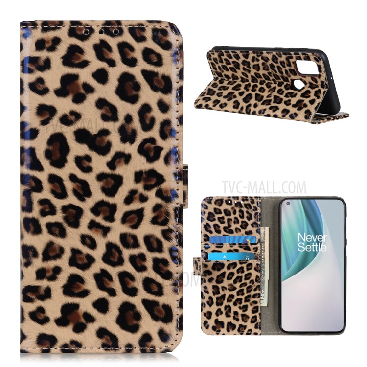 Leopard Texture Glossy Wallet Leather Stand Cover for OnePlus Nord N100 Case-1