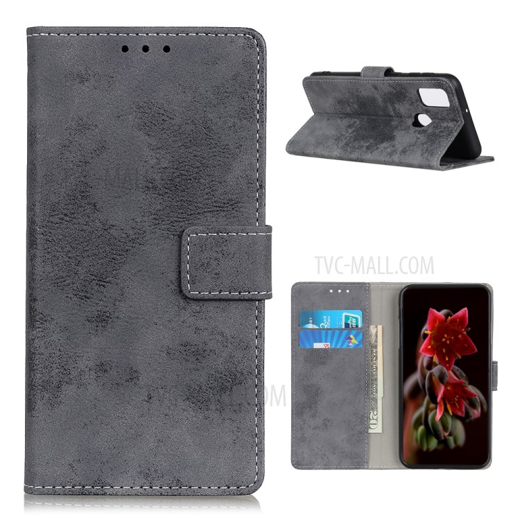 Vintage Style Wallet Leather Stand Case for OnePlus Nord N100 - Grey-1