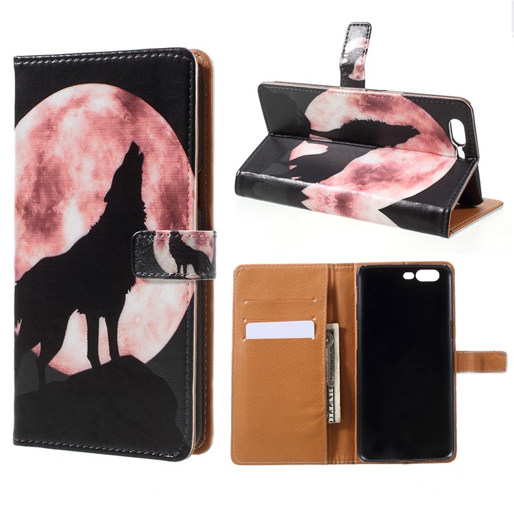 Pattern Printing Leather Wallet Case for OnePlus 5 - Wolf-1