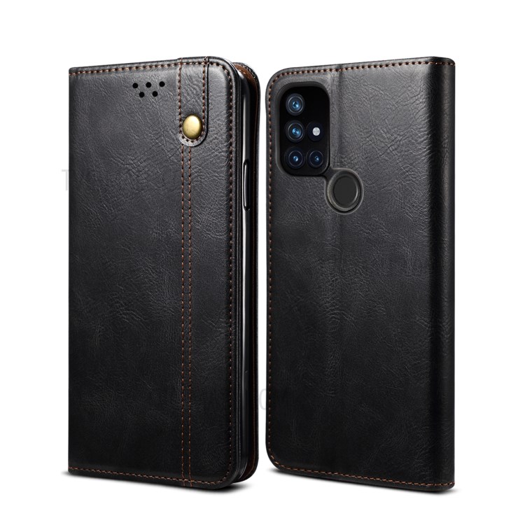 Waxy Crazy Horse Texture TPU + PU Leather Shell for OnePlus Nord N10 5G Phone Cover - Black-1