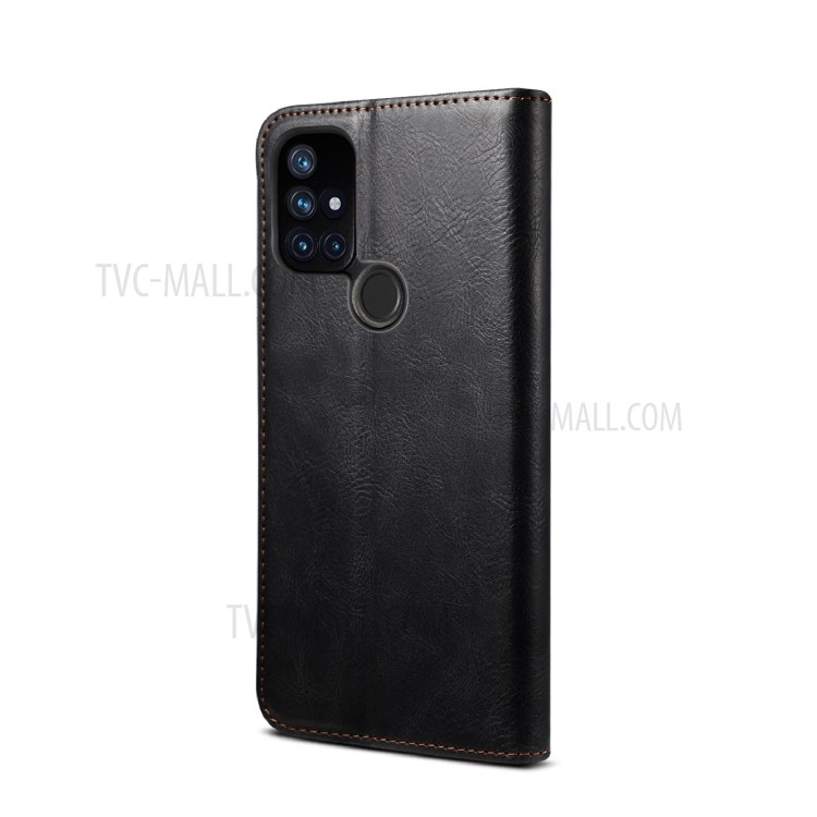 Waxy Crazy Horse Texture TPU + PU Leather Shell for OnePlus Nord N10 5G Phone Cover - Black-3