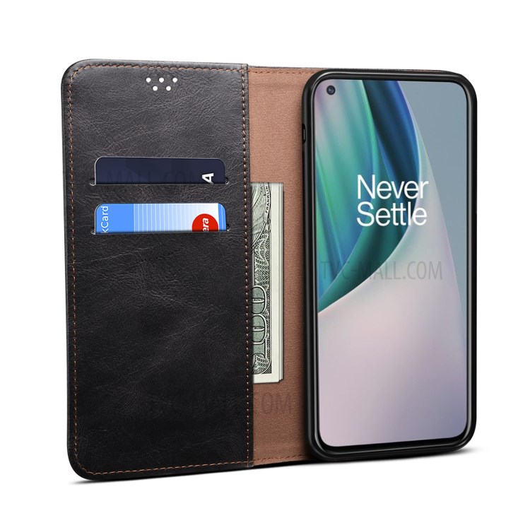 Waxy Crazy Horse Texture TPU + PU Leather Shell for OnePlus Nord N10 5G Phone Cover - Black-7