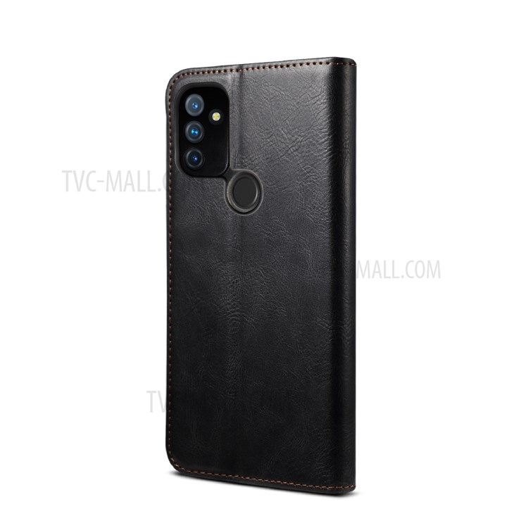 Waxy Crazy Horse Texture TPU + PU Leather Case for OnePlus Nord N100 Phone Cover - Black-3