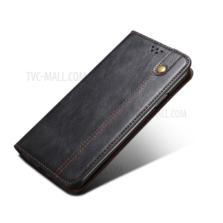Waxy Crazy Horse Texture TPU + PU Leather Case for OnePlus Nord N100 Phone Cover - Black-4