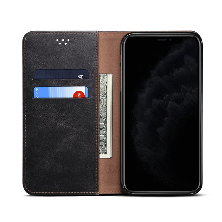 Waxy Crazy Horse Texture TPU + PU Leather Case for OnePlus Nord N100 Phone Cover - Black-5