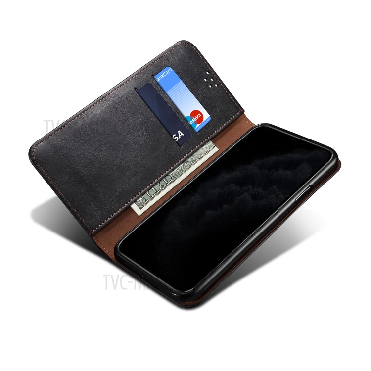 Waxy Crazy Horse Texture TPU + PU Leather Case for OnePlus Nord N100 Phone Cover - Black-6
