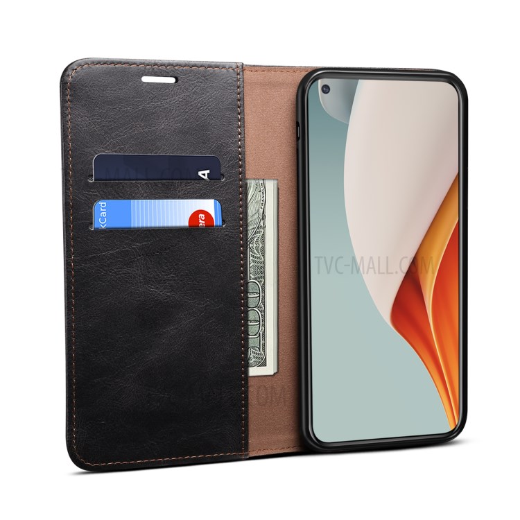 Waxy Crazy Horse Texture TPU + PU Leather Case for OnePlus Nord N100 Phone Cover - Black-7