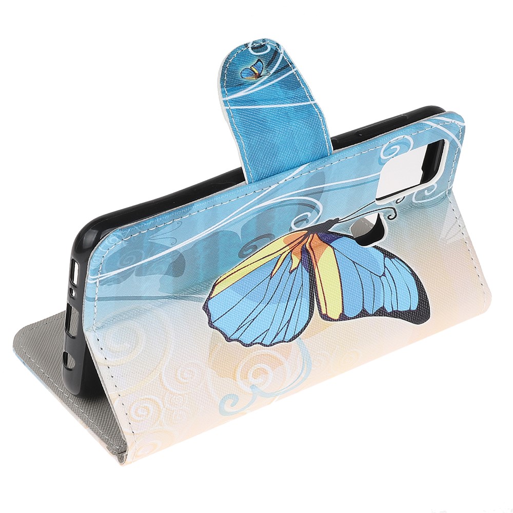 Patterned Cross Texture Protector for OnePlus Nord N100 Leather Wallet Case - Blue Butterfly-4