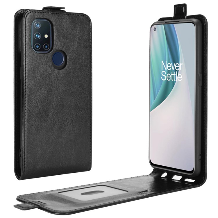 Vertikaler Flip Crazy Horse Leder Hülle Mit Kartenschlitz Für OnePlus Nord N10 5g - Schwarz