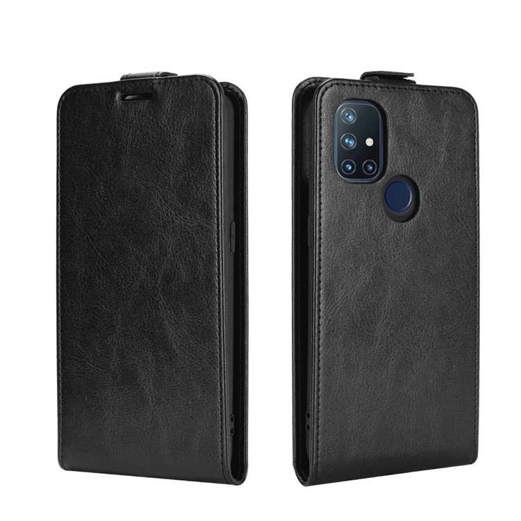 Vertikaler Flip Crazy Horse Leder Hülle Mit Kartenschlitz Für OnePlus Nord N10 5g - Schwarz