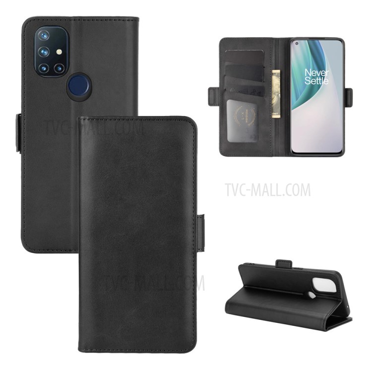 Magnetic Double Clasp Leather Wallet Stand Cover for OnePlus Nord N10 5G - Black-1