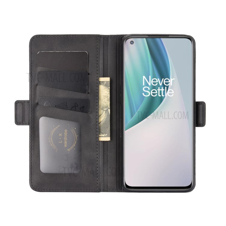 Magnetic Double Clasp Leather Wallet Stand Cover for OnePlus Nord N10 5G - Black-4