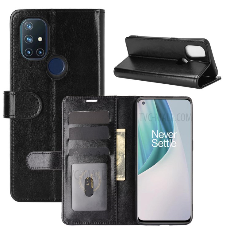 For OnePlus Nord N10 5G Crazy Horse Texture Leather Wallet Case with Supporting Stand - Black-2
