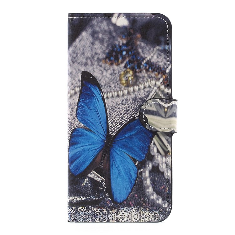 Water Transfer Printing Leather Wallet Stand Phone Case for OnePlus 5 - Blue Butterfly-3