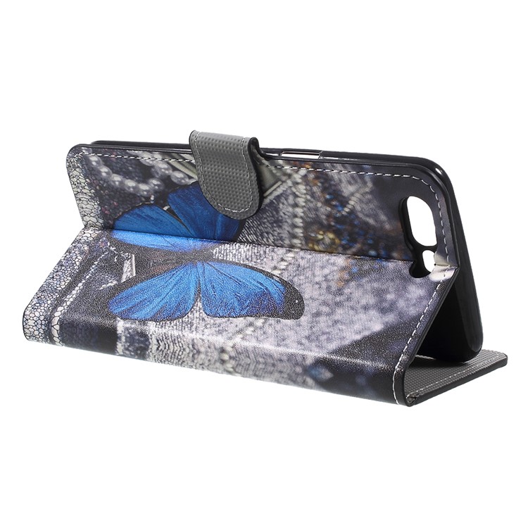 Water Transfer Printing Leather Wallet Stand Phone Case for OnePlus 5 - Blue Butterfly-5