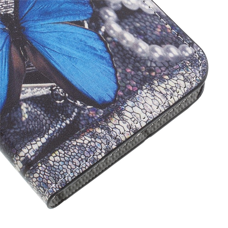 Water Transfer Printing Leather Wallet Stand Phone Case for OnePlus 5 - Blue Butterfly-7