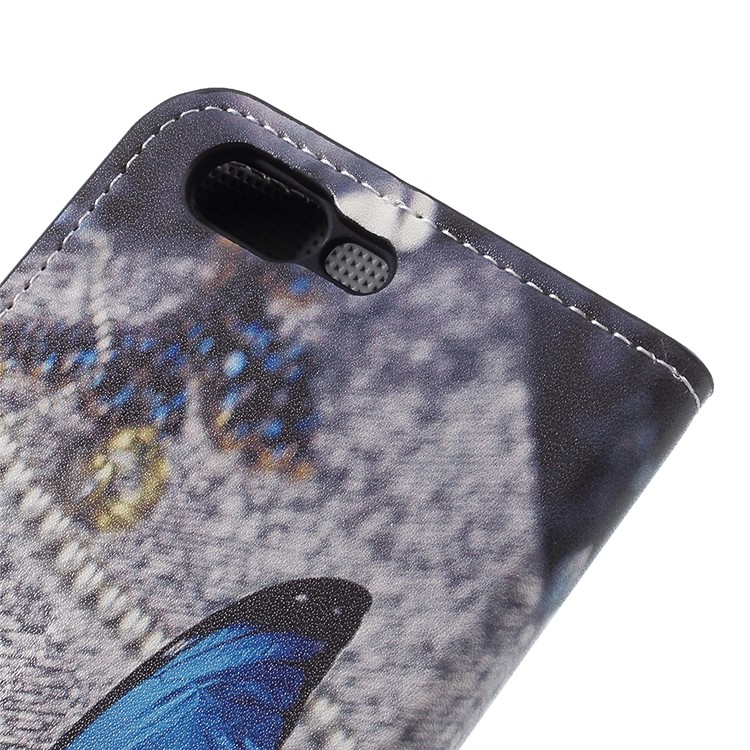Water Transfer Printing Leather Wallet Stand Phone Case for OnePlus 5 - Blue Butterfly-8