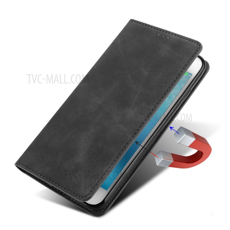 Silky-touch Skin Auto-absorbed Flip Leather Protector Cover with Card Slots for OnePlus Nord N10 5G - Black-6