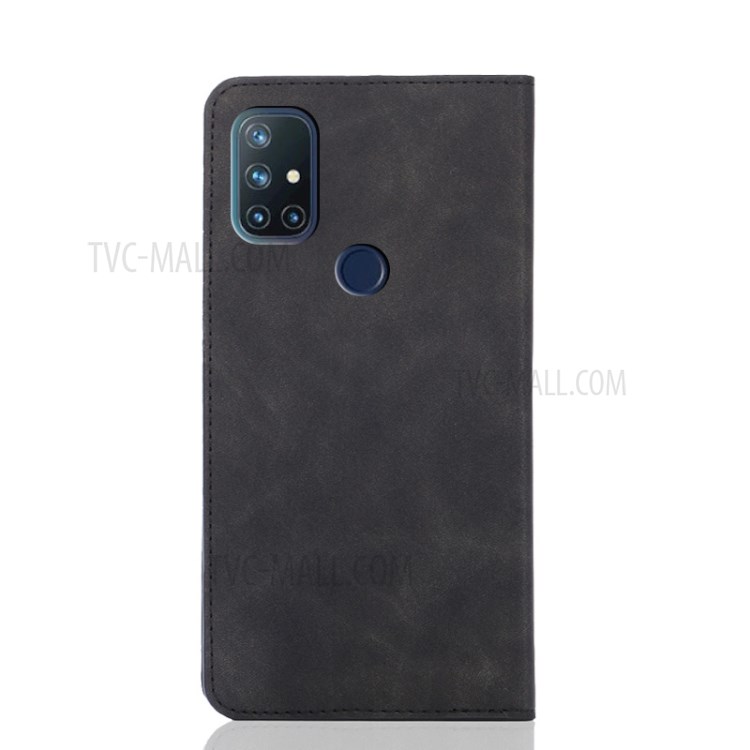 Silky-touch Skin Auto-absorbed Flip Leather Protector Cover with Card Slots for OnePlus Nord N10 5G - Black-7
