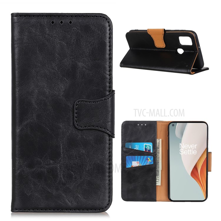 Crazy Horse Texture Protective Shell Wallet Split Leather Stand Case for OnePlus Nord N100 - Black-1