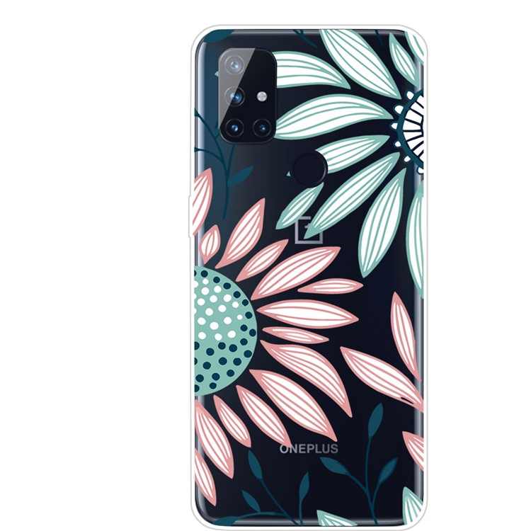 High Transmittance Pattern Printing TPU Soft Cover for OnePlus Nord N10 5G Case - Pink/Cyan Flower-1