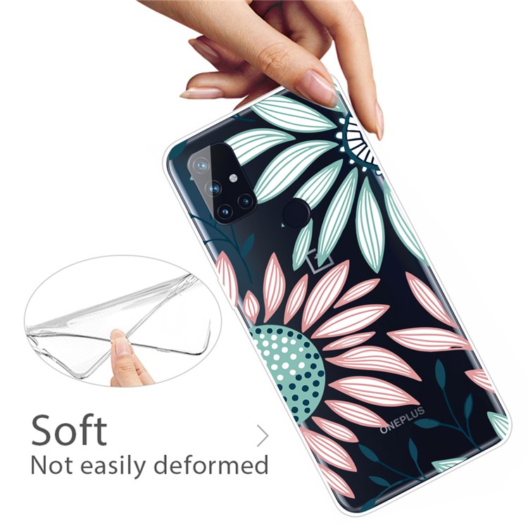 High Transmittance Pattern Printing TPU Soft Cover for OnePlus Nord N10 5G Case - Pink/Cyan Flower-3