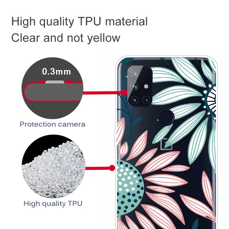 High Transmittance Pattern Printing TPU Soft Cover for OnePlus Nord N10 5G Case - Pink/Cyan Flower-4