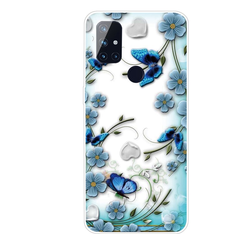 Musterdrucktpu -telefonkoffer Für OnePlus Nord N10 5G - Blauer Schmetterling Und Blume