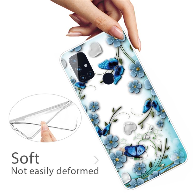 Pattern Printing TPU Phone Case for OnePlus Nord N10 5G - Blue Butterfly and Flower-3