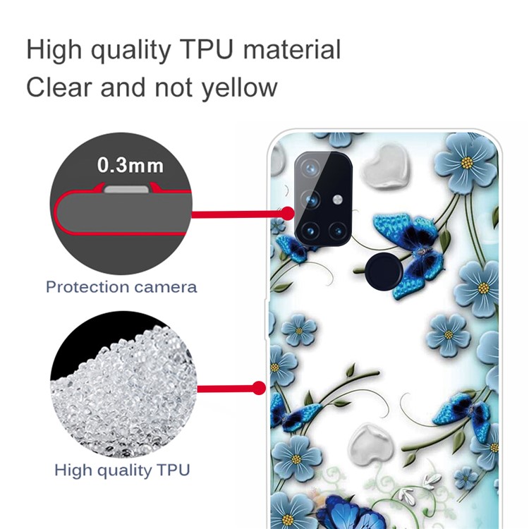 Pattern Printing TPU Phone Case for OnePlus Nord N10 5G - Blue Butterfly and Flower-4