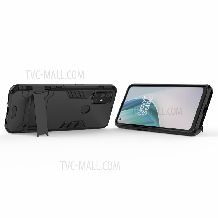 2 in 1 Faltbarer Kickstand Hülle Für OnePlus Nord N10 5G PC + TPU -mobiltelefonabdeckung - Schwarz