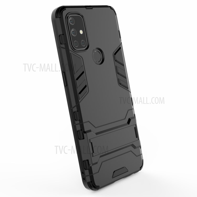 2 in 1 Faltbarer Kickstand Hülle Für OnePlus Nord N10 5G PC + TPU -mobiltelefonabdeckung - Schwarz