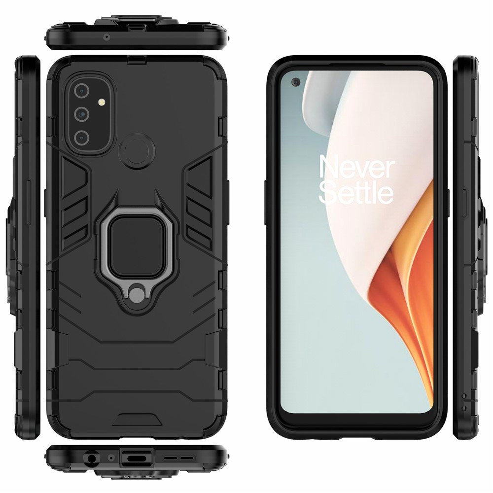 Kickstand de Suporte do Anel de Guarda Legal Para o OnePlus Nord N100 PC TPU Case - Preto