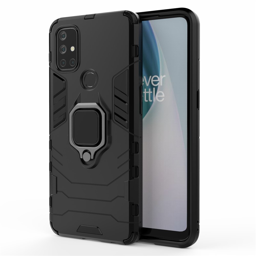 Cool Guard 2-in-1-ringhalter Kickstand Für OnePlus Nord N10 5G PC TPU Hybrid-hülle - Schwarz