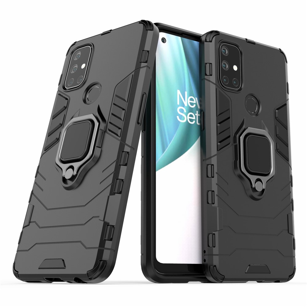 Guarda Fresca 2-em-1 Suporte De Suporte De Anel Para OnePlus Nord N10 5G PC TPU Hybrid Case - Preto-2