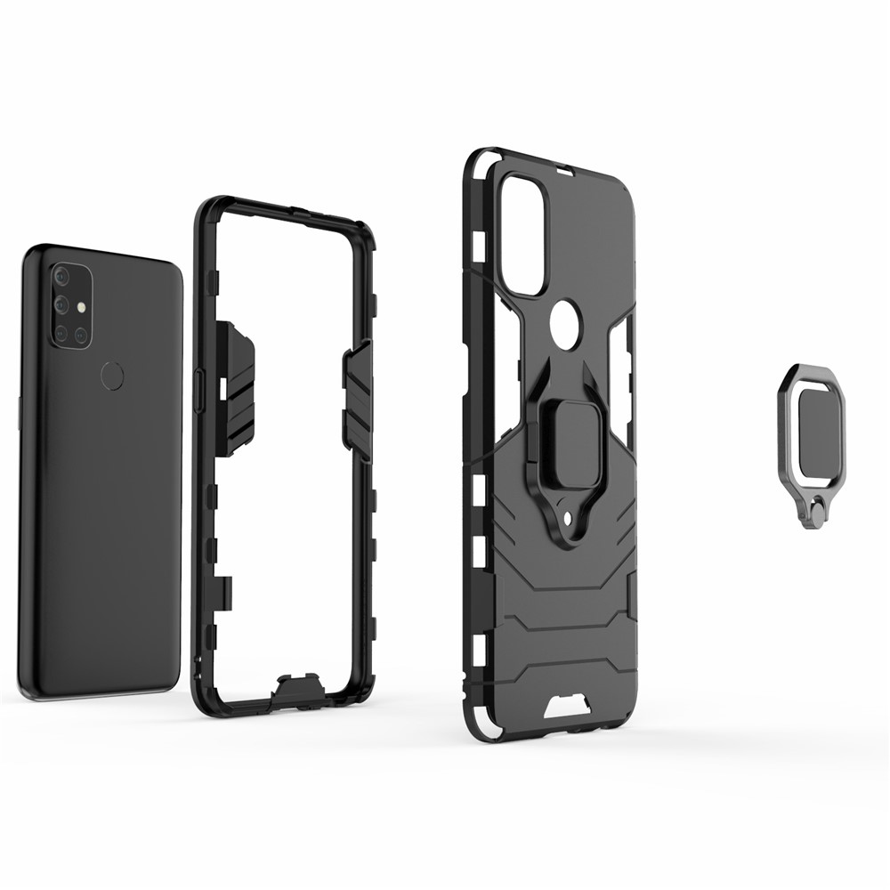 Cool Guard 2-en-1 Ring Sporter Kickstand Para OnePlus N10 5G PC PC TPU Hybrid Case - Negro